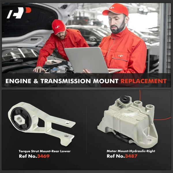 2-Pc Motor Mount-Hydraulic + Torque Strut Mount, Rear & Right, A-Premium APEM412