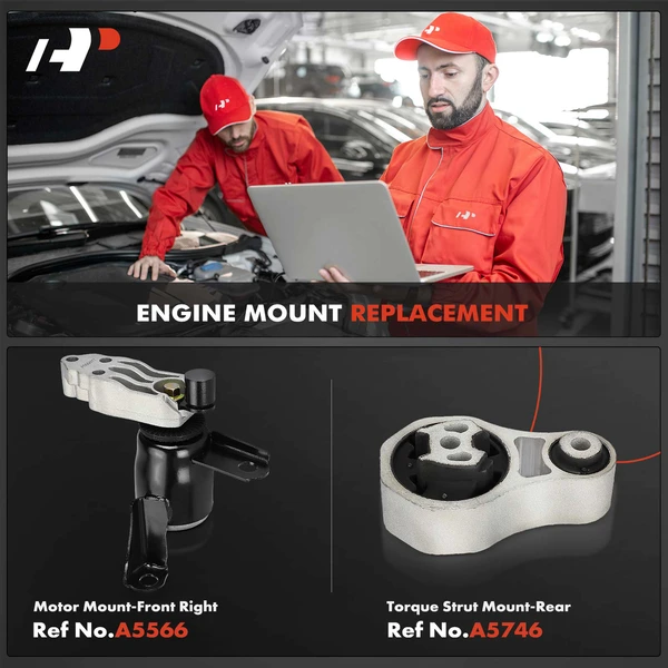 2-Pc Motor Mount + Torque Strut Mount, Front Right & Rear, A-Premium APEM461