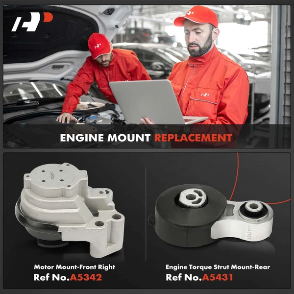 2-Pc Motor Mount + Engine Torque Strut Mount, Front Right & Rear, A-Premium APEM439