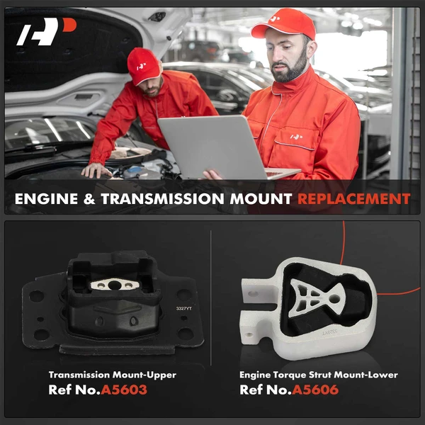 2-Pc Engine Torque Strut Mount + Transmission Mount, Upper & Lower, A-Premium APEM443