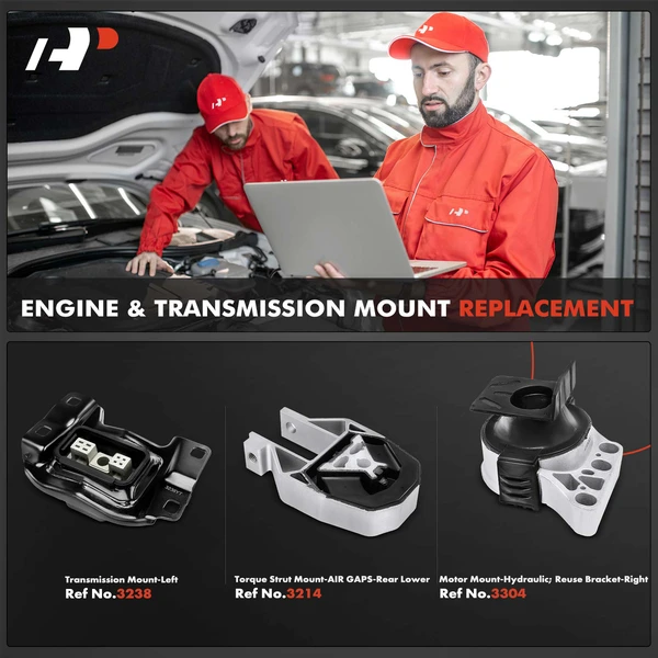 3-Pc Motor Mount-Hydraulic + Reuse Bracket + Transmission Mount + Torque Strut Mount, Left & Right, A-Premium APEM447
