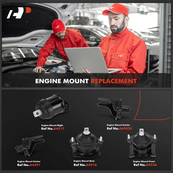 5-Pc Engine Mount + Center Engine Mount, Front & Rear, A-Premium APEM602