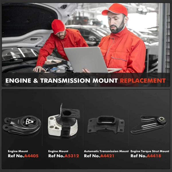 4-Pc Engine Mount + Automatic Transmission Mount + Engine Torque Strut Mount, Front & Rear, A-Premium APEM736