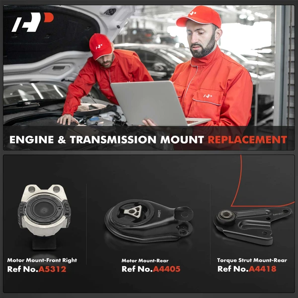 3-Pc Motor Mount + Torque Strut Mount, Front Right & Rear, A-Premium APEM746