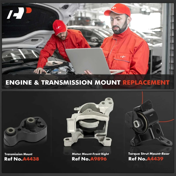 3-Pc Motor Mount + Transmission Mount + Torque Strut Mount, Front Right & Rear, A-Premium APEM752