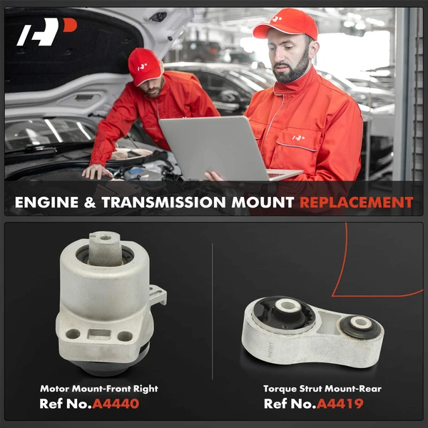 2-Pc Motor Mount + Torque Strut Mount, Front Right & Rear, A-Premium APEM753