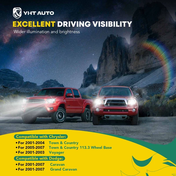 Front Halogen Headlights Assembly HB5 9007 without Bulb for 2001-2007 Chrysler Town & Country