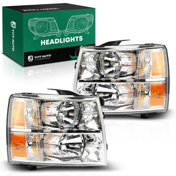 Front Halogen Headlights Assembly H11 HB3 without Bulb for 2007-2013 Chevrolet Silverado 1500