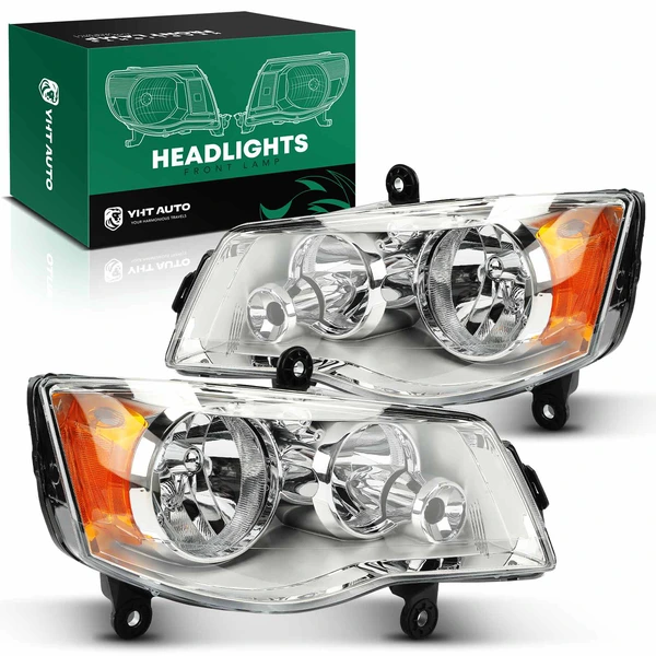 Front Halogen Headlights Assembly H11 without Bulb for 2008-2016 Chrysler Town & Country