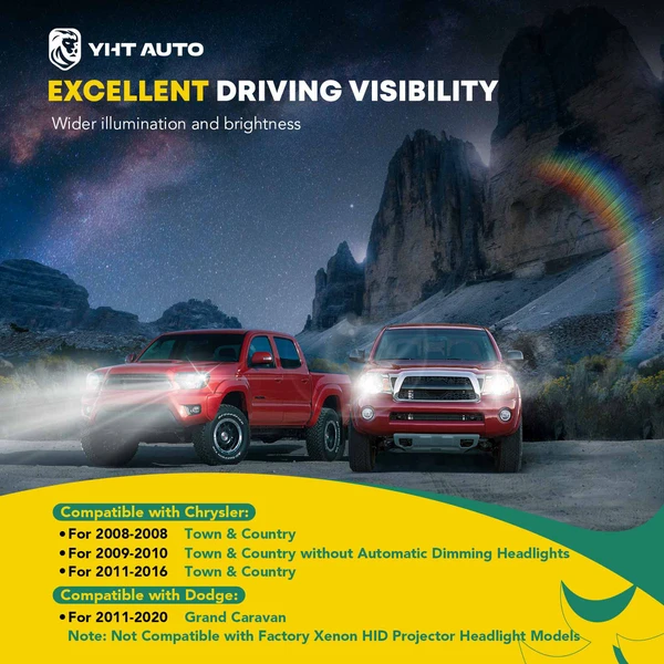 Front Halogen Headlights Assembly H11 without Bulb for 2008-2016 Chrysler Town & Country