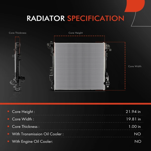Aluminum Radiator without Oil Cooler for Jeep Wrangler 2007-2020 Gladiator 2020