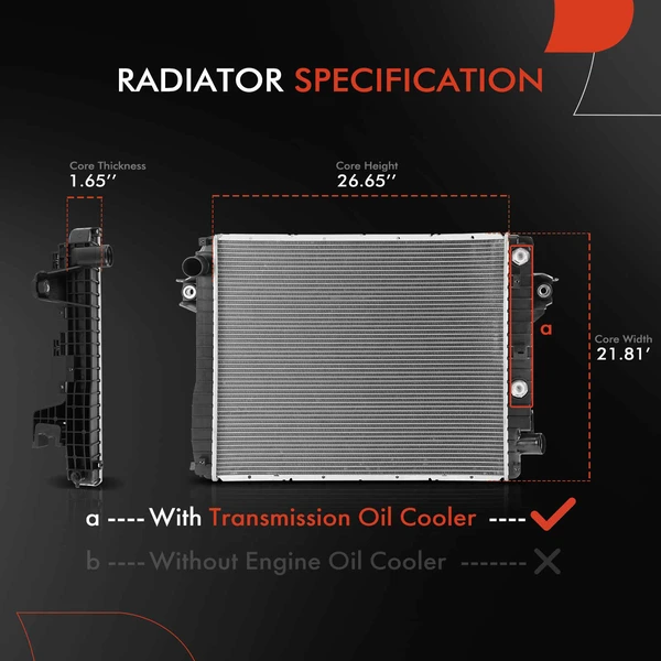 Aluminum Radiator with Transmission Oil Cooler for Ram 2500 3500 13-18 L6 6.7L Automatic