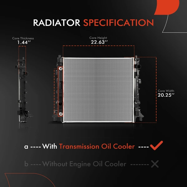 Aluminum Radiator with Transmission Oil Cooler for Cadillac CTS 2016-2019 Chevrolet Camaro