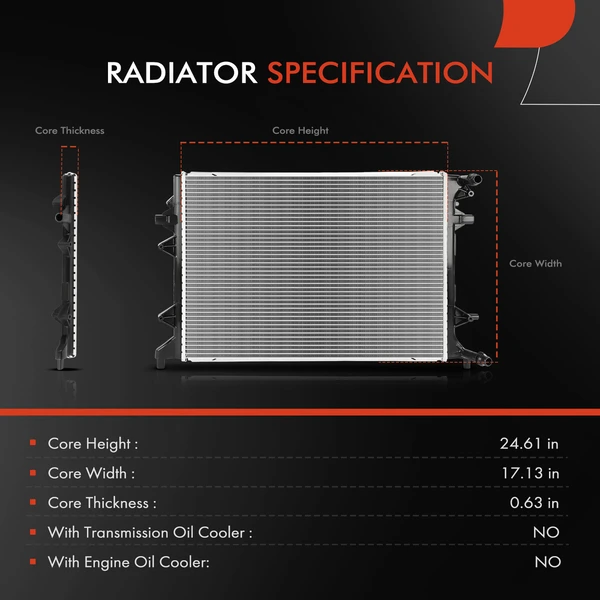Aluminum Radiator without Oil Cooler for Volkswagen Jetta 2016-2018 Sedan 1.4L