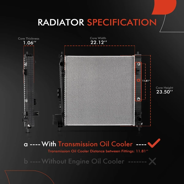 Aluminum Radiator with Transmission Oil Cooler for Chevrolet Blazer 2019-2022 GMC Acadia