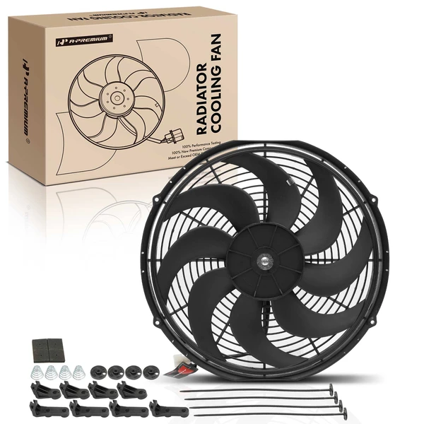 16 inch Universal Electric Radiator Cooling Fan and Mounting Kit 12V 120W