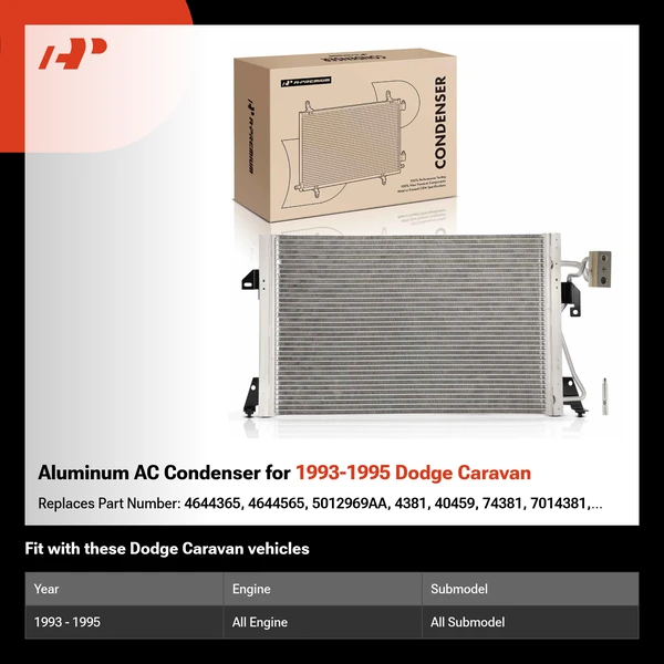 Aluminum AC Condenser for 1993-1995 Dodge Caravan
