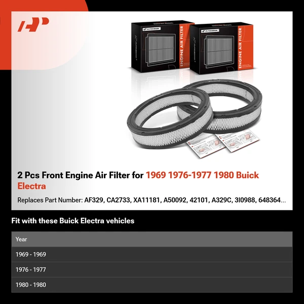 2 Pcs Front Engine Air Filter for 1969 1976-1977 1980 Buick Electra