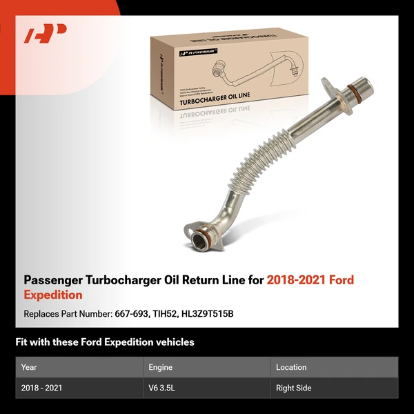 Passenger Turbocharger Oil Return Line for 2018-2021 Ford Expedition