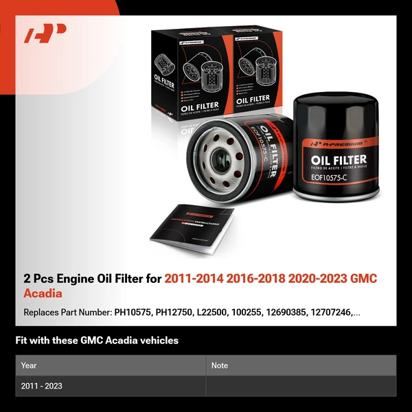 2 Pcs Engine Oil Filter for 2011-2014 2016-2018 2020-2023 GMC Acadia
