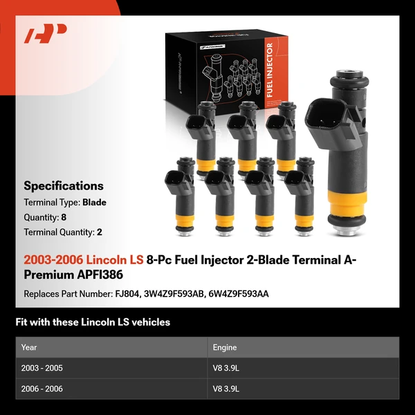 2003-2006 Lincoln LS 8-Pc Fuel Injector 2-Blade Terminal A-Premium APFI386