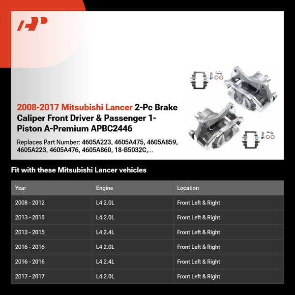 2008-2017 Mitsubishi Lancer 2-Pc Brake Caliper Front Driver & Passenger 1-Piston A-Premium APBC2446