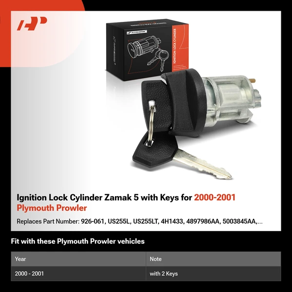 Ignition Lock Cylinder Zamak 5 with Keys for 2000-2001 Plymouth Prowler