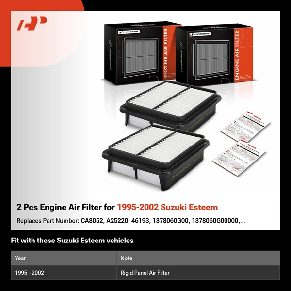 2 Pcs Engine Air Filter for 1995-2002 Suzuki Esteem