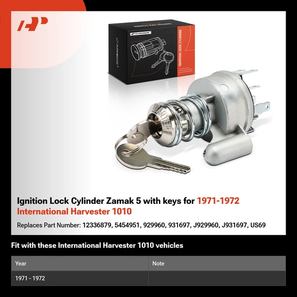 Ignition Lock Cylinder Zamak 5 with keys for 1971-1972 International Harvester 1010