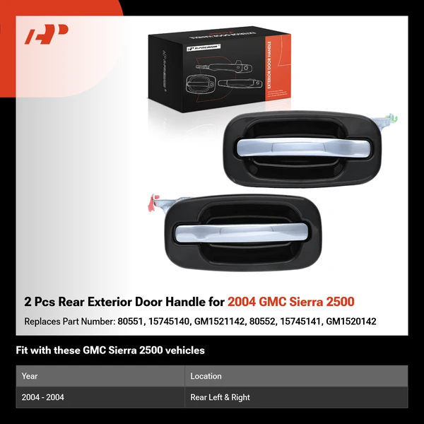 2 Pcs Rear Exterior Door Handle for 2004 GMC Sierra 2500