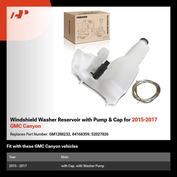 Windshield Washer Reservoir with Pump & Cap for 2015-2017 GMC Canyon