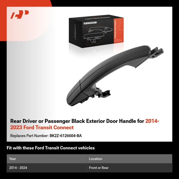 Rear Driver or Passenger Black Exterior Door Handle for 2014-2023 Ford Transit Connect