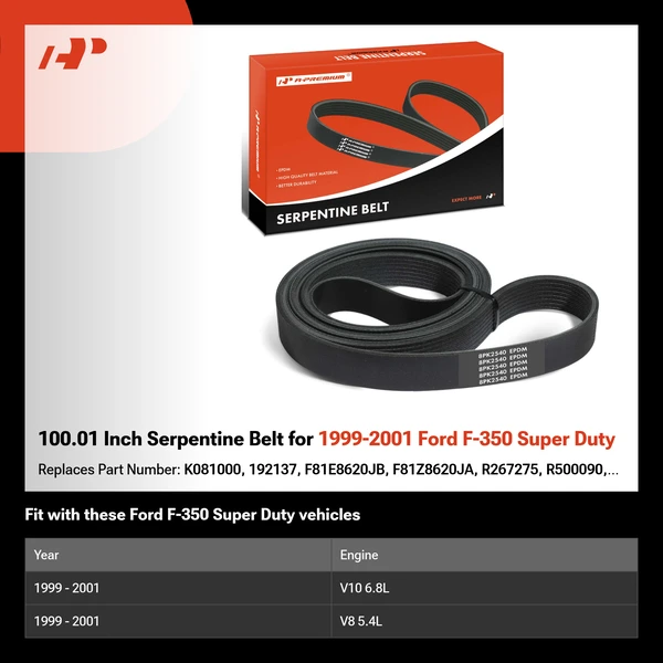 100.01 Inch Serpentine Belt for 1999-2001 Ford F-350 Super Duty
