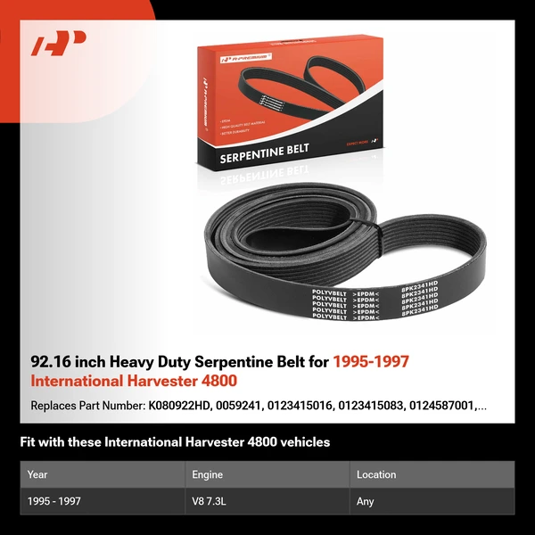 92.16 inch Heavy Duty Serpentine Belt for 1995-1997 International Harvester 4800