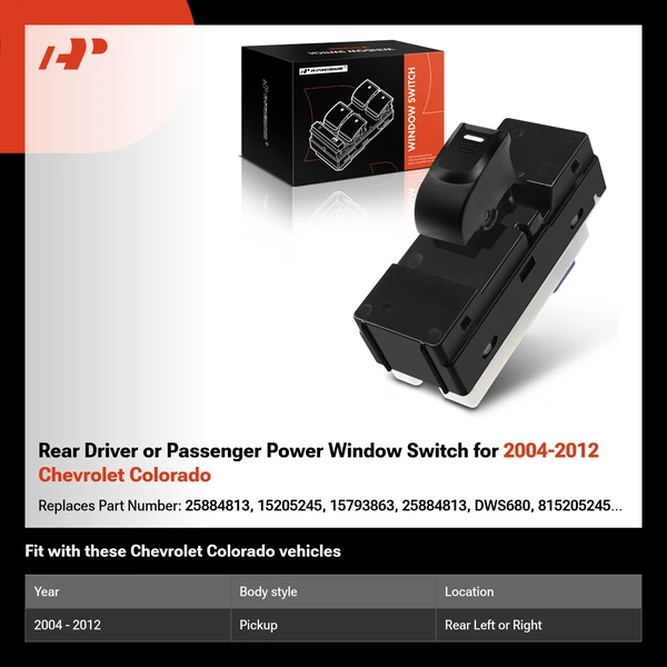 Rear Driver or Passenger Power Window Switch for 2004-2012 Chevrolet Colorado