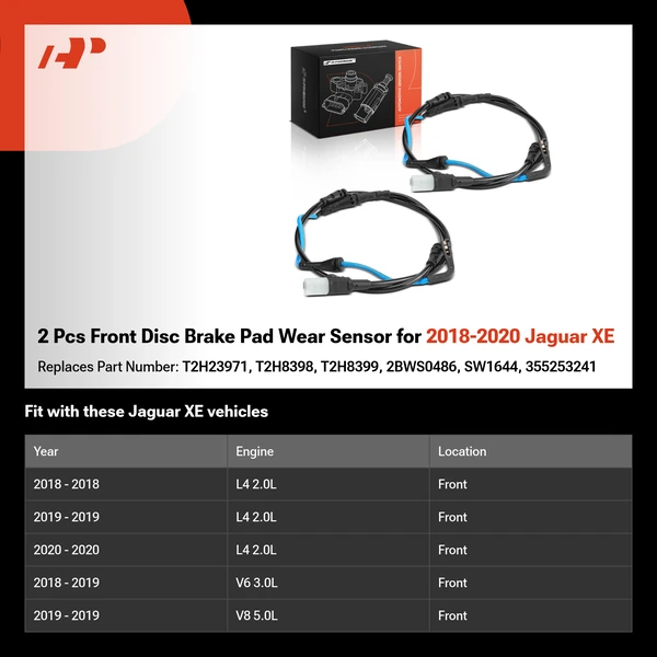 2 Pcs Front Disc Brake Pad Wear Sensor for 2018-2020 Jaguar XE