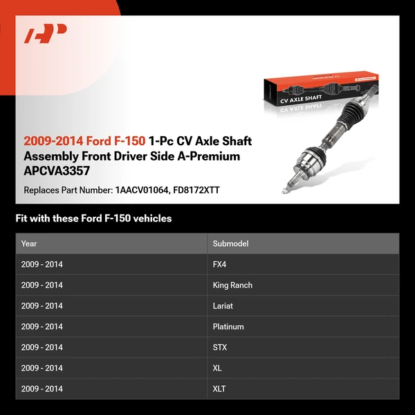 2009-2014 Ford F-150 1-Pc CV Axle Shaft Assembly Front Driver Side A-Premium APCVA3357