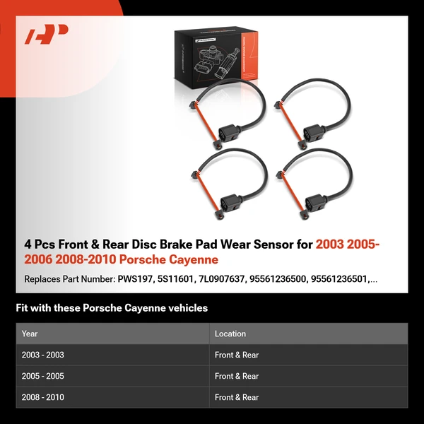 4 Pcs Front & Rear Disc Brake Pad Wear Sensor for 2003 2005-2006 2008-2010 Porsche Cayenne