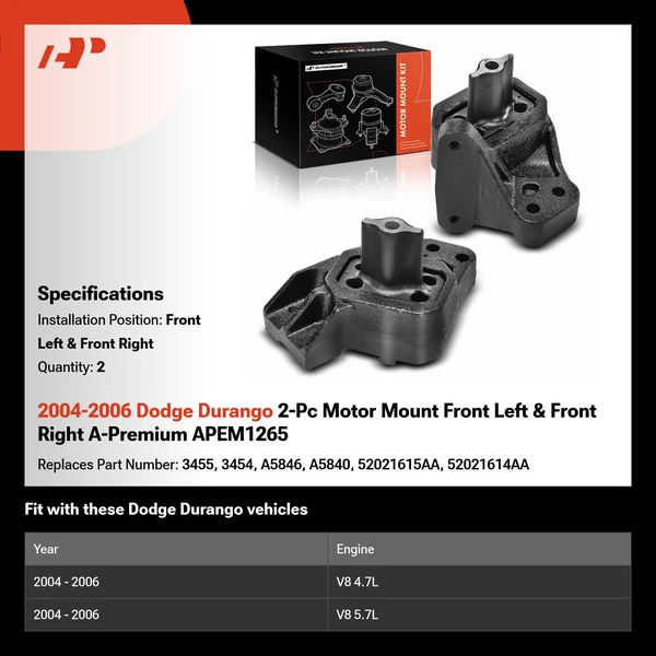 2004-2006 Dodge Durango 2-Pc Motor Mount Front Left & Front Right A-Premium APEM1265