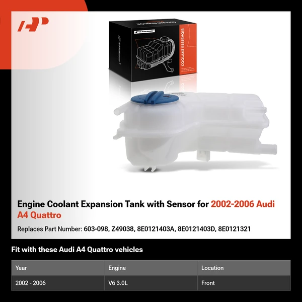 Engine Coolant Expansion Tank with Sensor for 2002-2006 Audi A4 Quattro