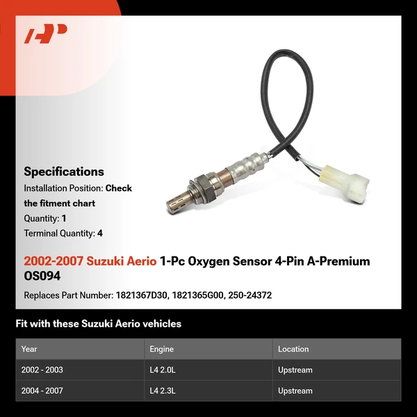 2002-2007 Suzuki Aerio 1-Pc Oxygen Sensor 4-Pin A-Premium OS094