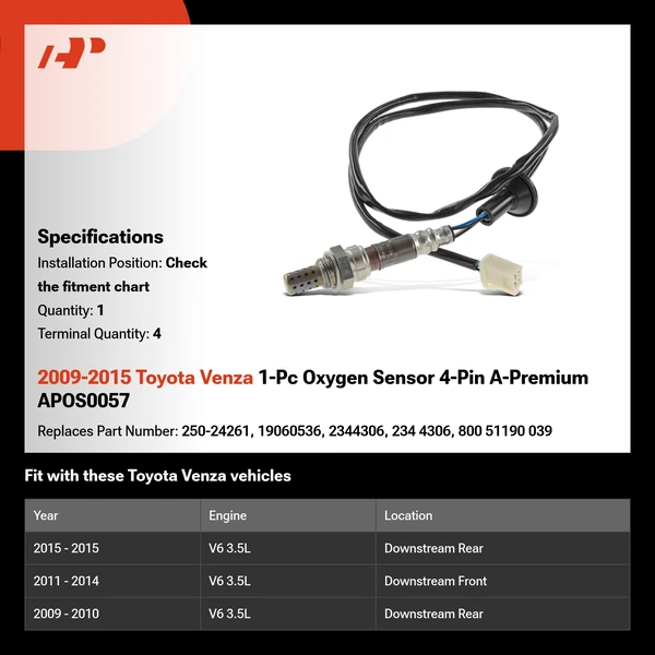 2009-2015 Toyota Venza 1-Pc Oxygen Sensor 4-Pin A-Premium APOS0057