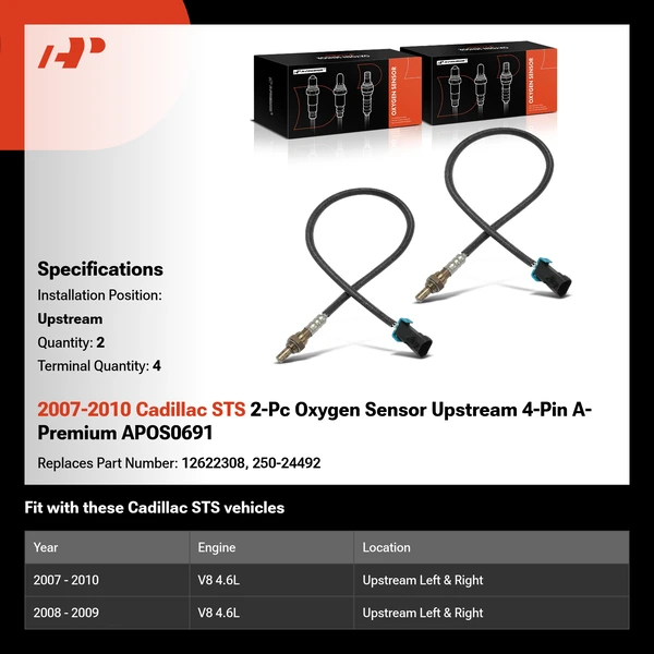 2007-2010 Cadillac STS 2-Pc Oxygen Sensor Upstream 4-Pin A-Premium APOS0691