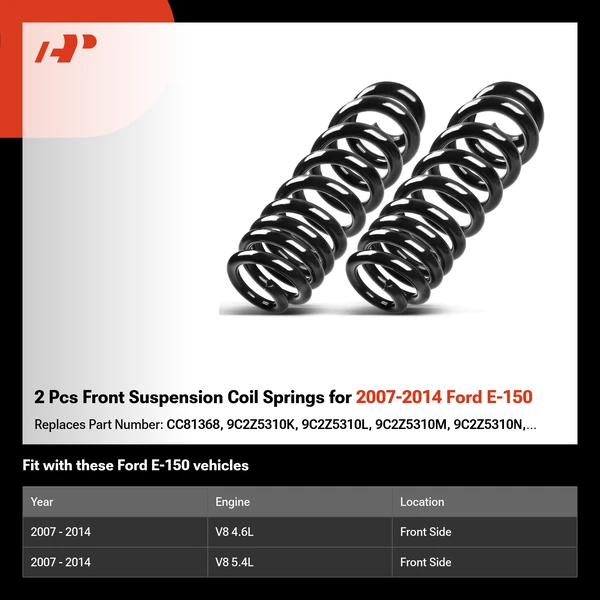 2 Pcs Front Suspension Coil Springs for 2007-2014 Ford E-150