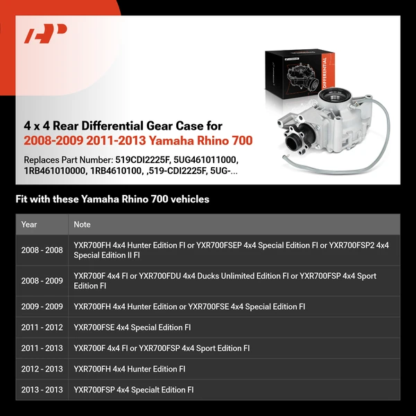 4 x 4 Rear Differential Gear Case for 2008-2009 2011-2013 Yamaha Rhino 700