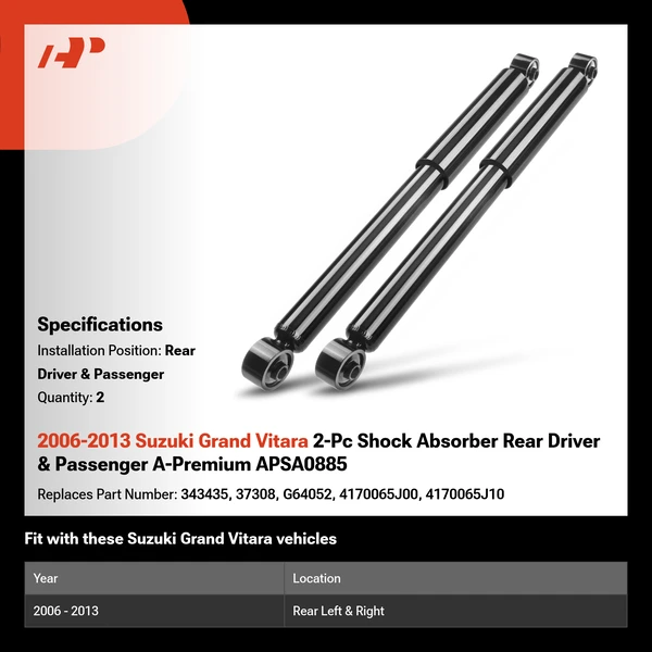 2006-2013 Suzuki Grand Vitara 2-Pc Shock Absorber Rear Driver & Passenger A-Premium APSA0885