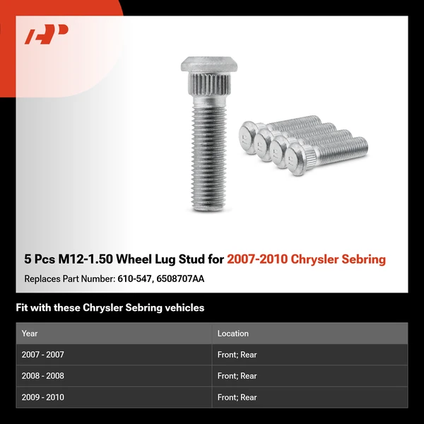 5 Pcs M12-1.50 Wheel Lug Stud for 2007-2010 Chrysler Sebring