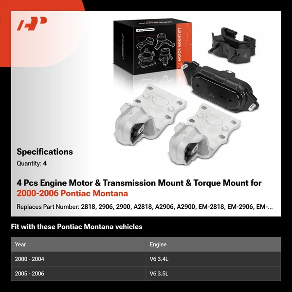 4 Pcs Engine Motor & Transmission Mount & Torque Mount for 2000-2006 Pontiac Montana
