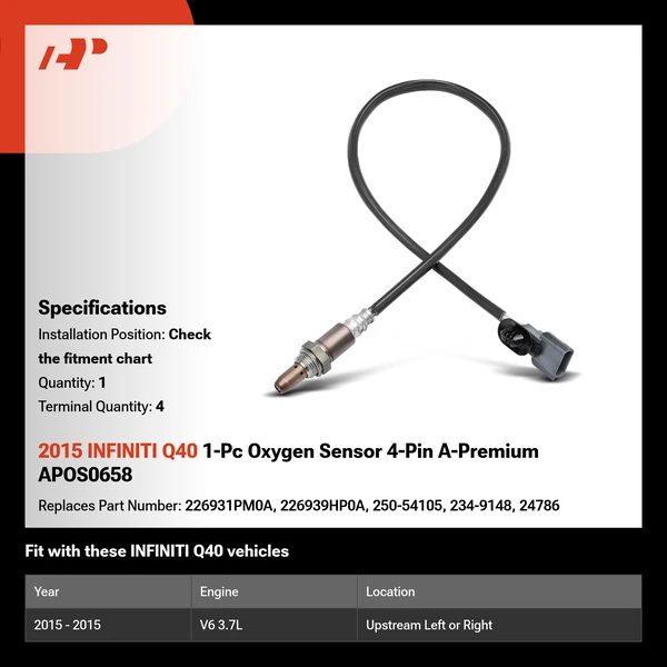 2015 INFINITI Q40 1-Pc Oxygen Sensor 4-Pin A-Premium APOS0658