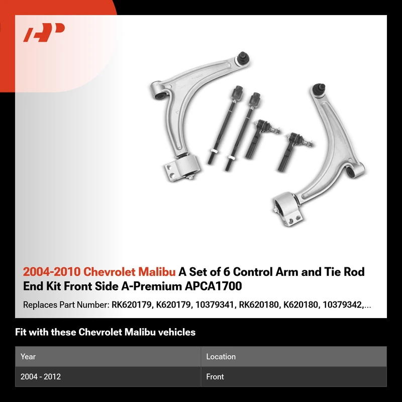 2004-2010 Chevrolet Malibu A Set of 6 Control Arm and Tie Rod End Kit Front Side A-Premium APCA1700